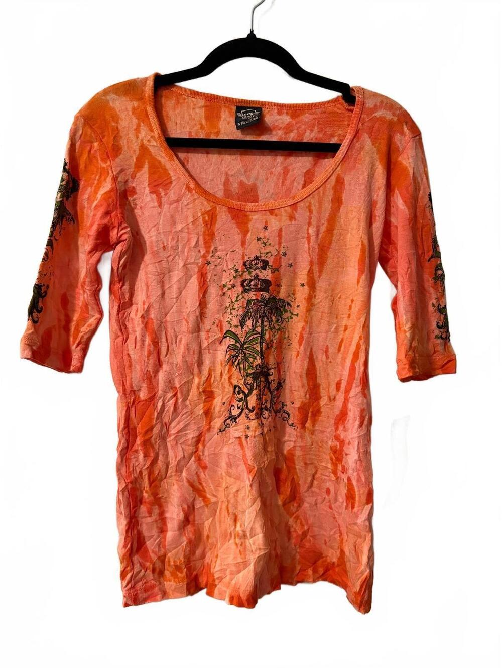 NWT Sledge USA Women's Small Orange Wrinkle Tie-Dye 3/4 Sleeve T-Shirt